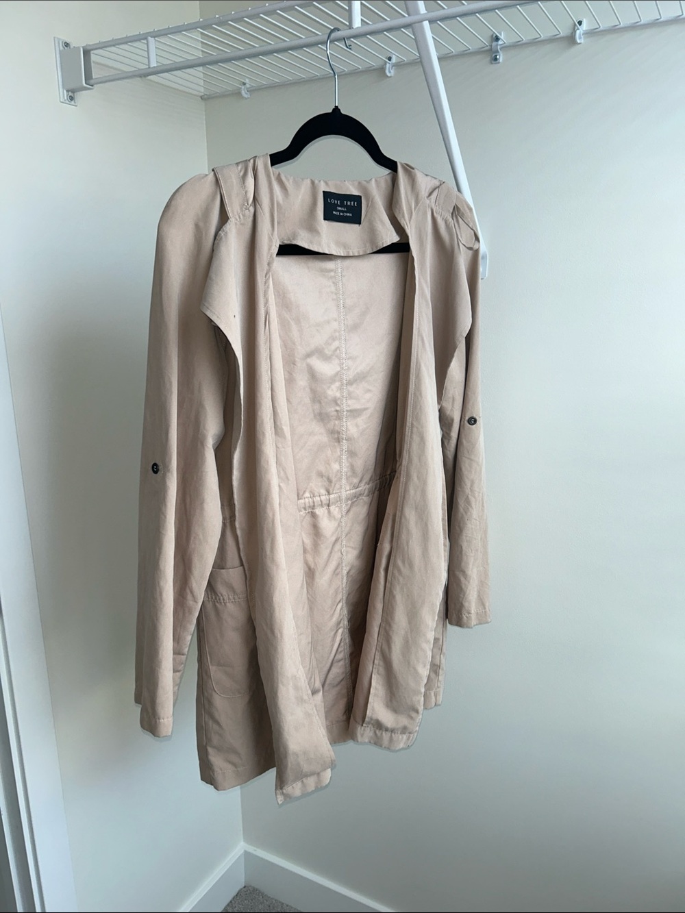 Love Tree Beige lightweight Hooded Trench Coat